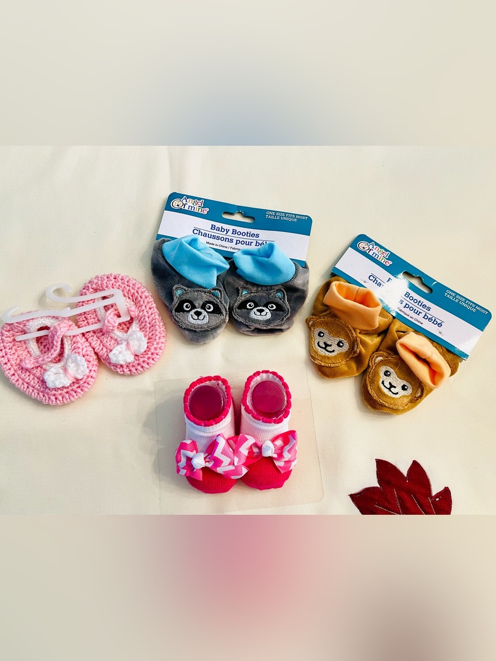 Assorted Baby Booties Bundle - Pink, Gray, Gold - Carter's & Generic